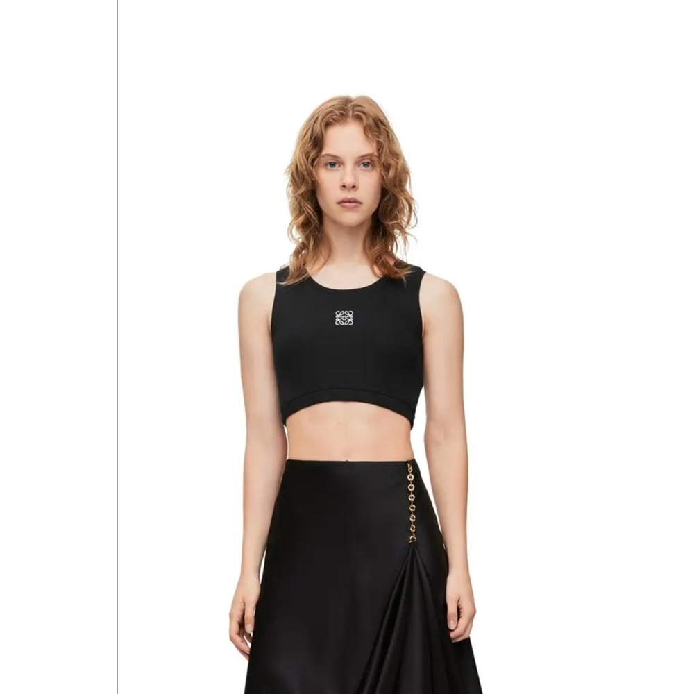 LOEWE  Luxury Cropped Anagram Tank Top In Cotton Black Size L